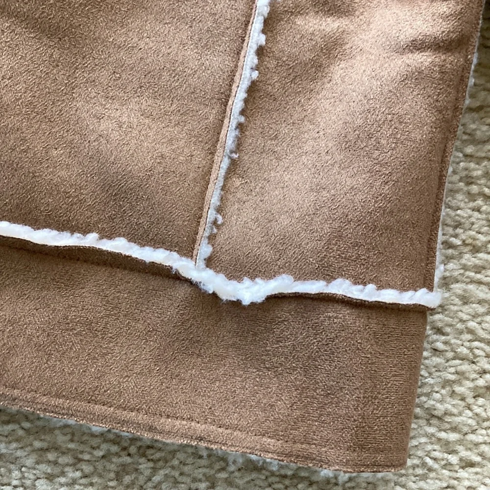 Faux Suede Sherpa Lined Short Moto Style Jacket - Picture 4 of 11